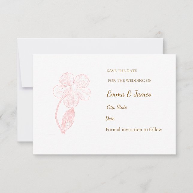 ​Elegant Blush Pink Floral Line Art Save the Date  (Front)