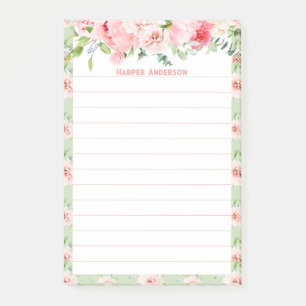 Elegant Blush Pink Floral   Lined Monogram Name Post-it Notes