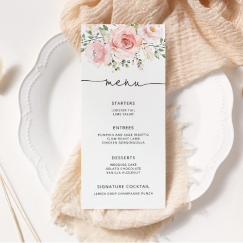 Elegant blush pink floral minimalist wedding menu