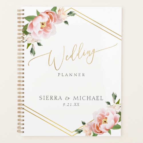 Elegant Blush Pink Floral Mint Green Gold Wedding Planner