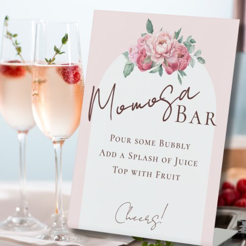 Elegant Blush Pink Floral Momosa Bar Pedestal Sign