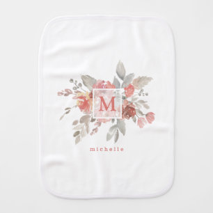 Elegant Blush Pink Floral Monogram Baby Burp Cloth