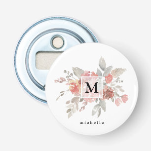 Elegant Blush Pink Floral Monogram Bottle Opener