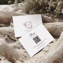 Elegant Blush Pink Floral Monogram Crest QR Code