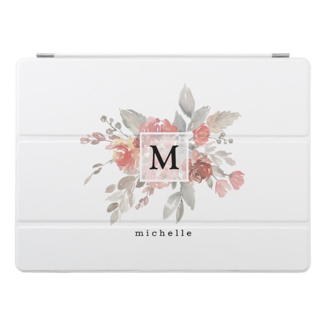 Elegant Blush Pink Floral Monogram  iPad Pro Cover (Horizontal)