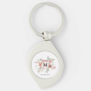 Elegant Blush Pink Floral Monogram Keychain