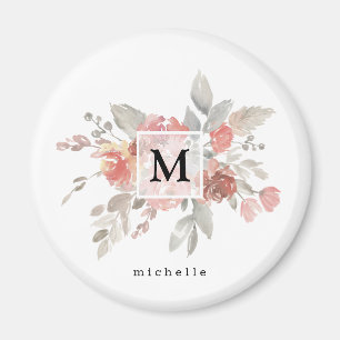 Elegant Blush Pink Floral Monogram Magnet