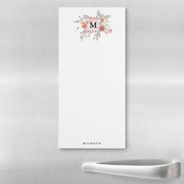 Elegant Blush Pink Floral Monogram Magnetic Notepad (In Situ)