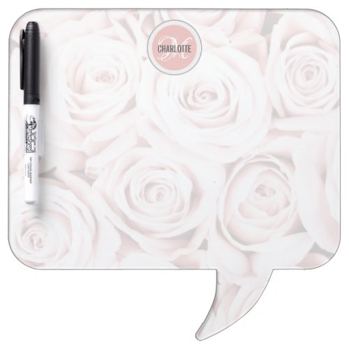 Elegant blush pink floral monogram name dry erase board