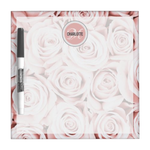 Elegant blush pink floral monogram name dry erase  dry erase board