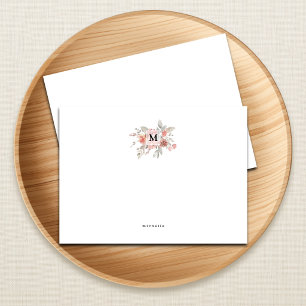 Elegant Blush Pink Floral Monogram Note Card