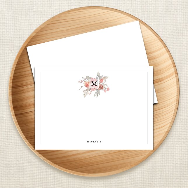 Elegant Blush Pink Floral Monogram Note Card (Creator Uploaded)