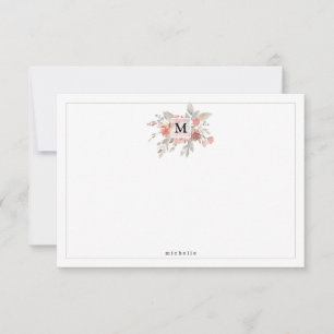 Elegant Blush Pink Floral Monogram Note Card