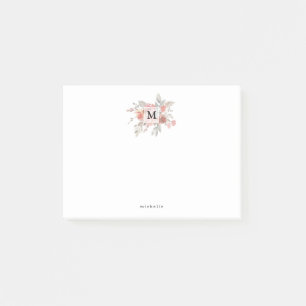 Elegant Blush Pink Floral Monogram Post-it Notes