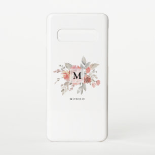 Elegant Blush Pink Floral Monogram Samsung Galaxy S10 Case