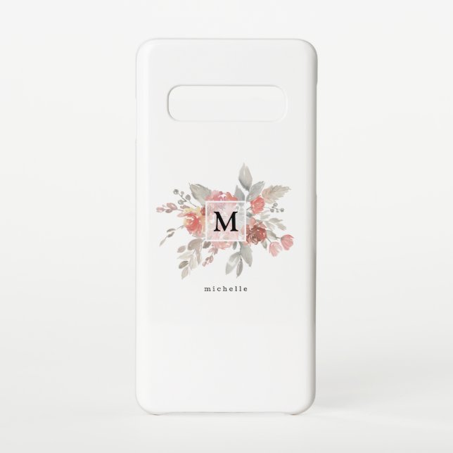 Elegant Blush Pink Floral Monogram Samsung Galaxy Case (Back)