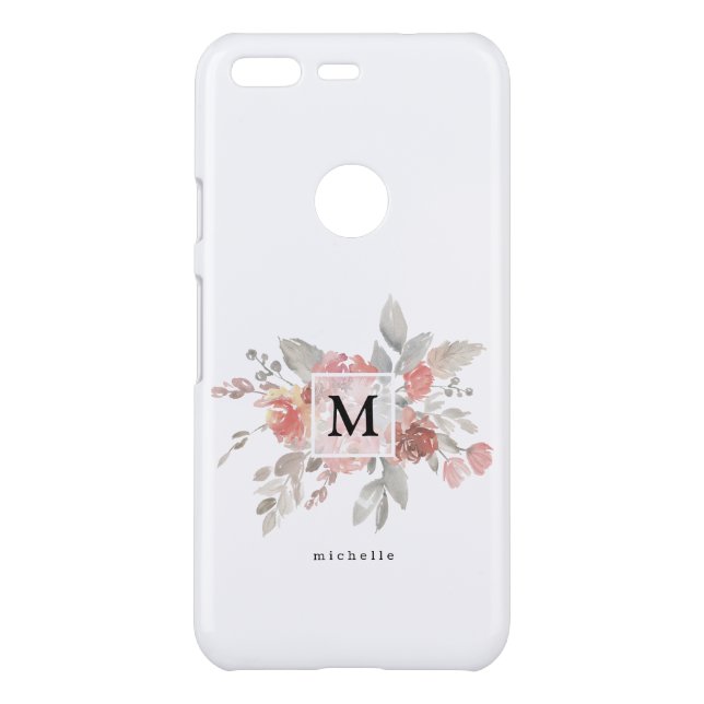 Elegant Blush Pink Floral Monogram Uncommon Google Pixel Case (Back)