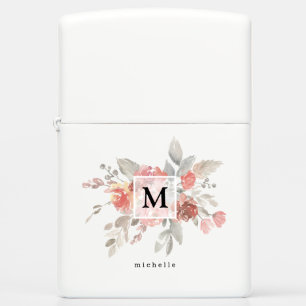Elegant Blush Pink Floral Monogram Zippo Lighter