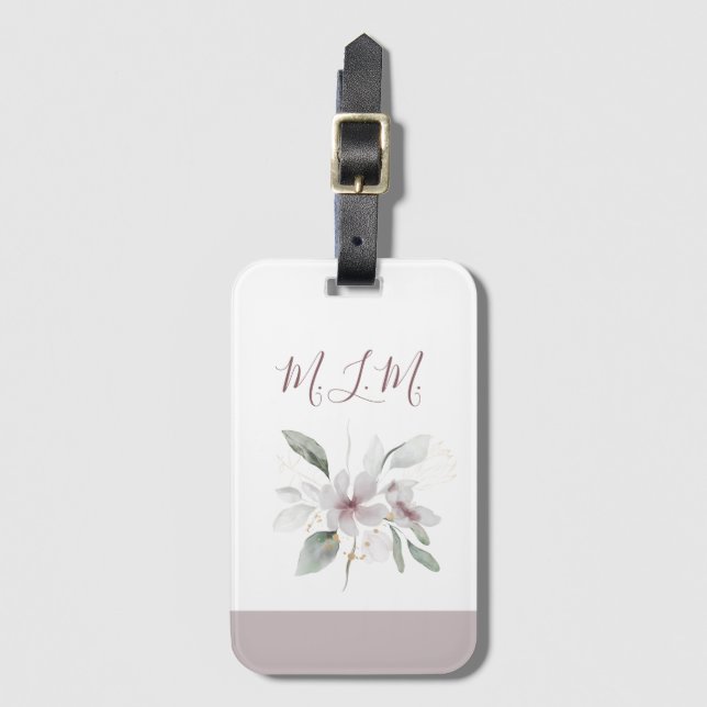 Elegant Blush Pink Floral Monogrammed Luggage Tag (Front Vertical)