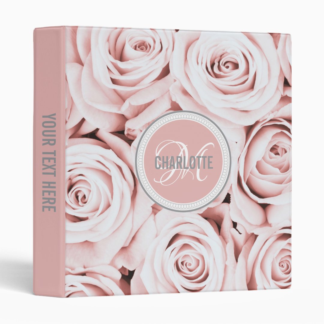 Elegant blush pink floral monogrammed name 3 ring binder Zazzle