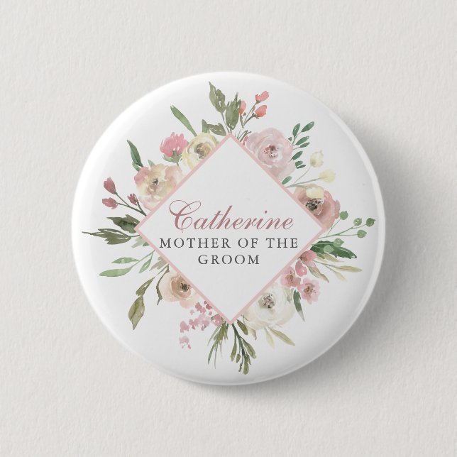 Elegant Blush Pink Floral Mother of the Groom Button (Front)