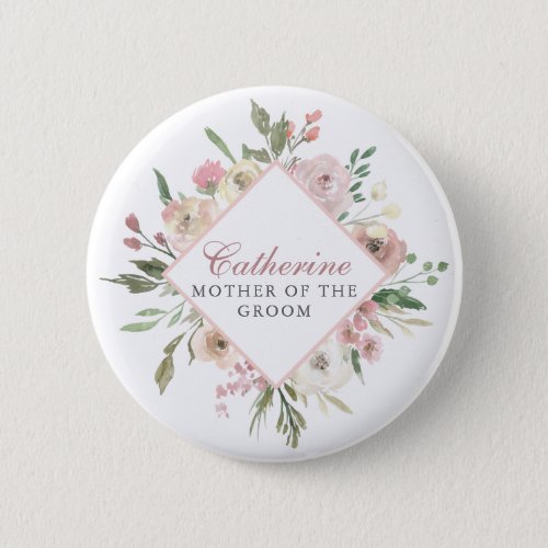 Elegant Blush Pink Floral Mother of the Groom Button