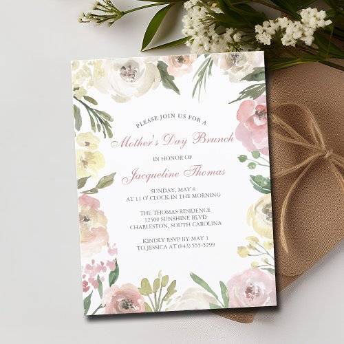 Elegant Blush Pink Floral Mothers Day Brunch Invitation Postcard