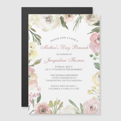 Elegant Blush Pink Floral Mothers Day Brunch Magnetic Invitation