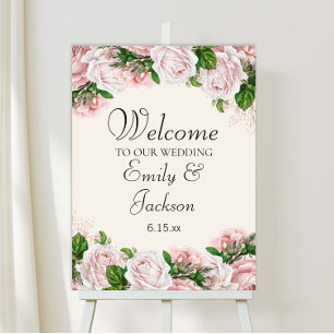 Elegant Blush Pink Floral on Cream Wedding Foam Board