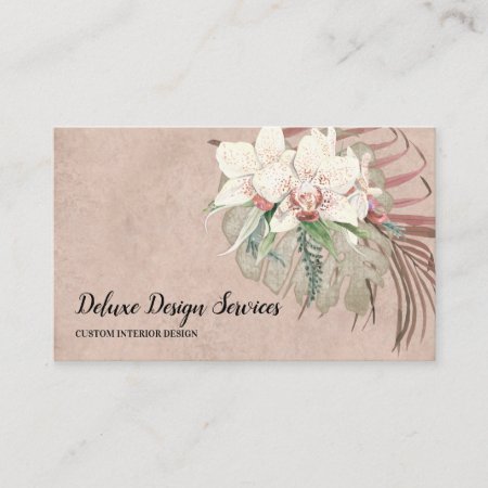Elegant Blush Pink Floral Orchid Foliage Greenery Business Card
