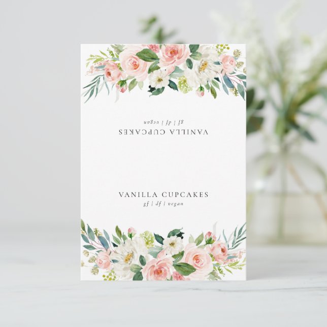 Elegant Blush Pink Floral Party Buffet Food Label  Invitation (Standing Front)