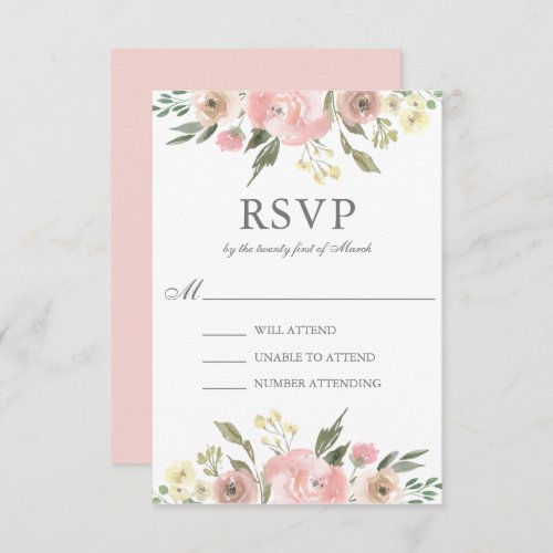 Elegant Blush Pink Floral Peony Garden Wedding RSVP Card