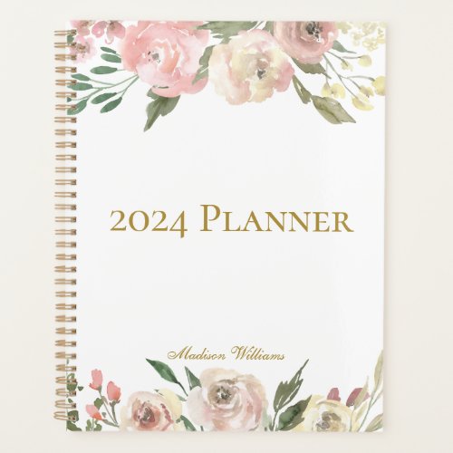 Elegant Blush Pink Floral Peony Personalized 2023 Planner