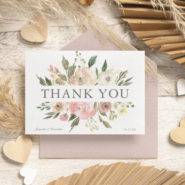Elegant Blush Pink Floral Peony Spring Wedding Thank You Card | Zazzle