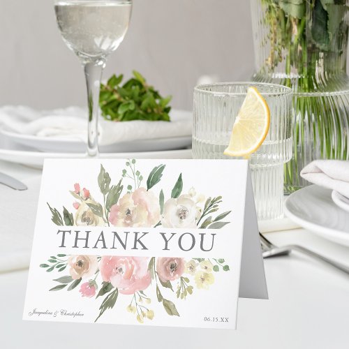 Elegant Blush Pink Floral Peony Wedding Folded Thank You Card
