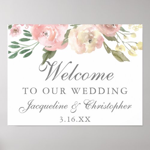 Elegant Blush Pink Floral Peony Wedding Welcome Poster