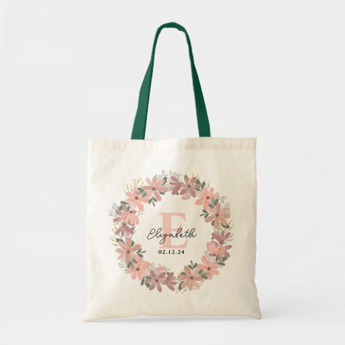 Elegant Blush pink Floral  Personalized Bride Tote Bag