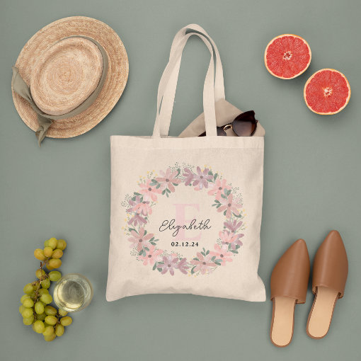 Elegant Blush pink Floral Personalized Bride Tote Bag | Zazzle