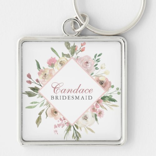 Elegant Blush Pink Floral Personalized Bridesmaid Keychain