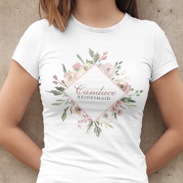 Elegant Blush Pink Floral Personalized Bridesmaid T-Shirt (Creator Uploaded)