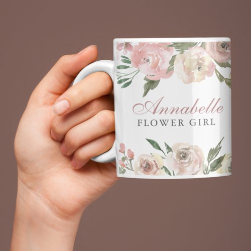 Elegant Blush Pink Floral Personalized Flower Girl Coffee Mug