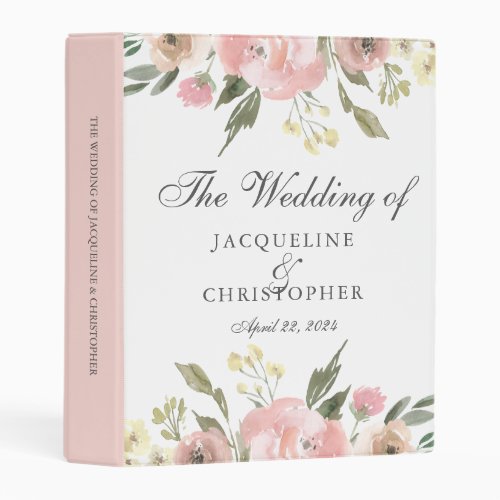 Elegant Blush Pink Floral Personalized Wedding Mini Binder