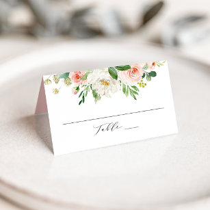 Elegant Blush Pink Floral Personalized Wedding Place Card
