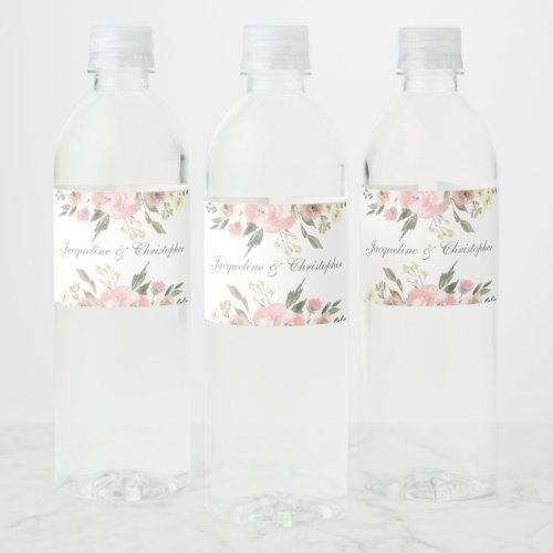 Elegant Blush Pink Floral Personalized Wedding Water Bottle Label