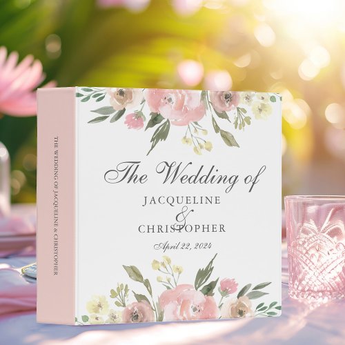 Elegant Blush Pink Floral Photo Album Wedding 3 Ring Binder