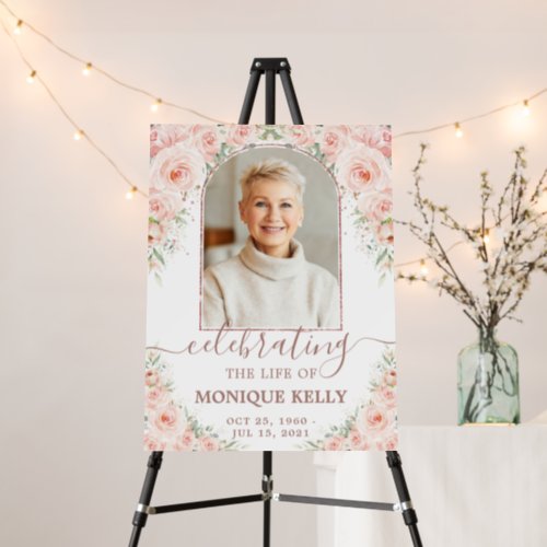 Elegant Blush Pink Floral Photo Funeral Memorial  Foam Board