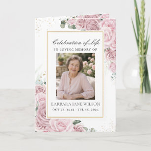 Elegant Blush Pink Floral Photo Funeral Memorial Program