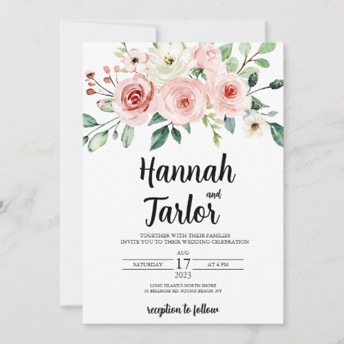 Elegant Blush Pink Floral Photo Wedding Invitation