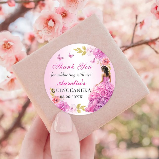 Elegant Blush Pink Floral Quinceanera Birthday Classic Round Sticker (Creator Uploaded)