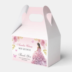 Elegant Blush Pink Floral Quinceañera Birthday  Favor Boxes